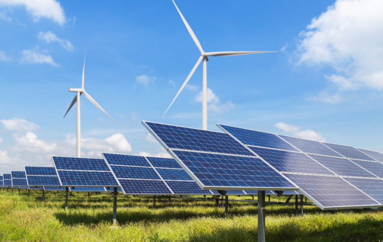 Solar panels and wine turbines at power station