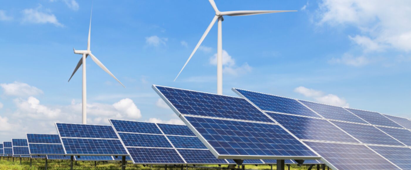 Solar panels and wine turbines at power station