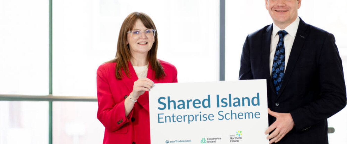 Minister for Enterprise Trade and Employment Peter Burke TD and Minister for the Economy Dr Caoimhe Archibald mark the 30m Shared Island Enterprise Scheme 2025 05 06 082851 qcej