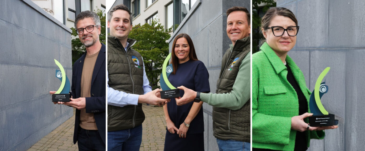 Collage featuring Seedcorn 2026 Connacht and Leinster regional winners VetPal, Mór Taste and Skill Studio AI with their awards.